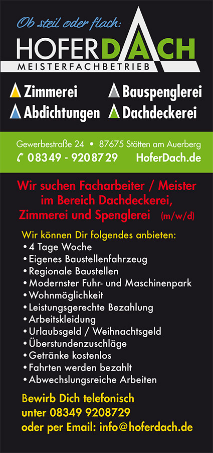 Stellenanzeige HoferDach